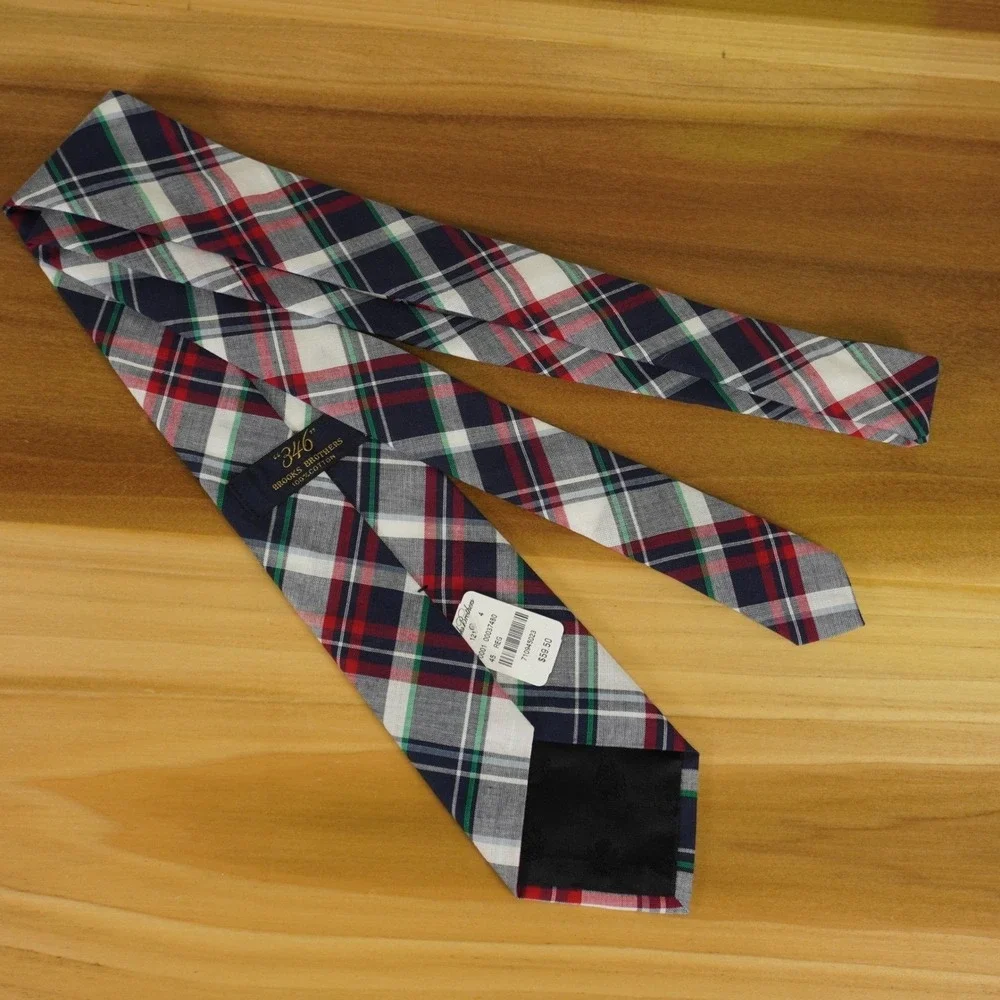 Brooks Brothers 346 Preppy Plaid Red‎ White & Blue Cotton Tie Mens Necktie NWT